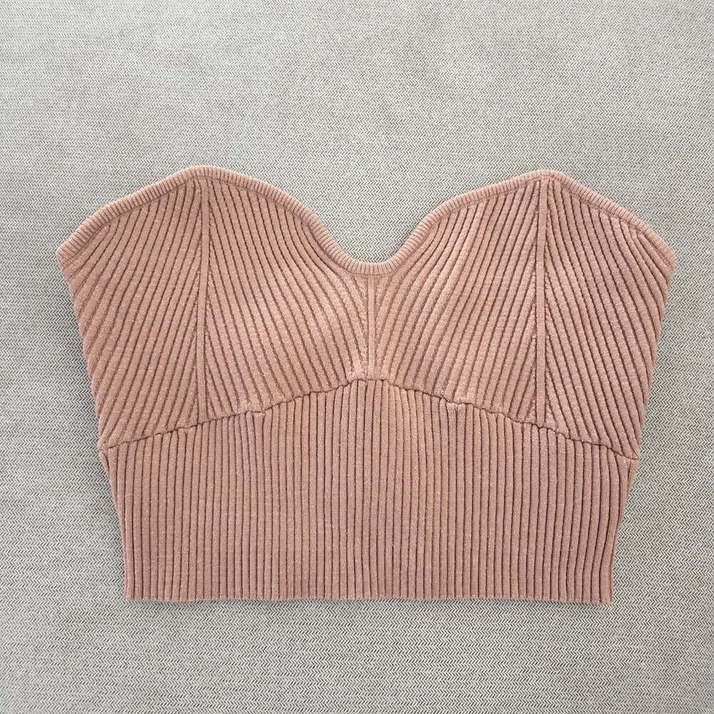 Forever 21 Ribbed Bustier Crop Top Large NWT Brown‎ Shimmer Strapless Y2K Summer